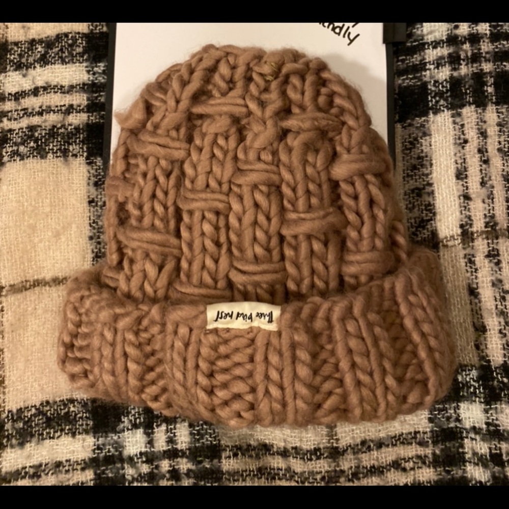 Chunky knit messy bun beanie